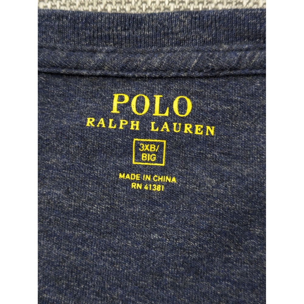 Polo Ralph Lauren Shirt Mens Big 3X Blue Long Sleeve V-Neck Pony Logo Tagless - Picture 4 of 10